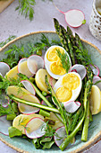 Spring salad with asparagus, eggs and radish