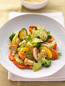 Warm vegetables salad with chanterelle mushrooms