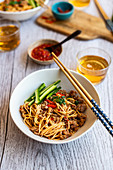 Noodles with ground pork and Sambal Oelek (Asia)
