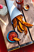 Sweet potato wedges with ketchup