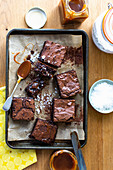 Brownies with caramel sauce