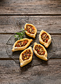 Pide filled with minced meat and pine nuts (Turkey)