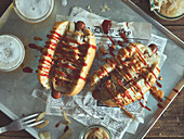 Now York hot dogs with sauerkraut and ketchup