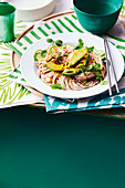 Grilled miso avocado with sesame soba noodles