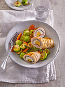 Chicken rolls with egg and Brussels sprouts