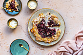 Phyllo pastry galette tart with ricotta, tahini and cherries