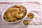 Chicken with leek stuffing and liver