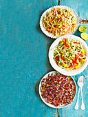 Easy creamy coleslaw, spicy mango citrus slaw, crunchy red cabbage slaw