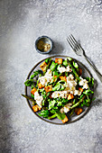 Dressed crab, watercress and asparagus salad with paprika croutons
