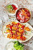 Turmeric Fish Kebabs with Pickled Carrot and Radish Salad
