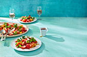 Strawberry, tomato and watercress salad with honey and pink pepper dressing