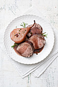 Red wine lamb with pears