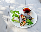 Eggplant rolls with chicken filling