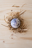 Easter egg coloured using natural dyes in straw nest