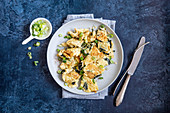 Scrambled egg with nori and spring onions