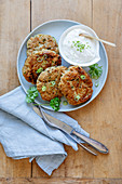 Oat fritters with a yoghurt dip