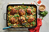 Thai chicken and rice tray bake