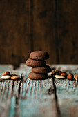 Front view of chocolate cookies with nuts