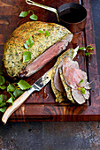 Young venison with a herb crust