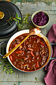 Venison stew with red cabbage