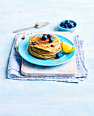 Blueberry, lemon and coconut pancakes