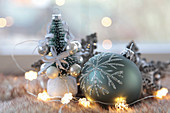 Silver and green Christmas decorations