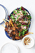Beef and mushroom kebabs with buckwheat salad
