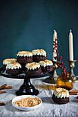 Winter chocolate cupcakes with white chocolate and nuts