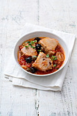 Tuna fish in tomato sauce with olives and capers