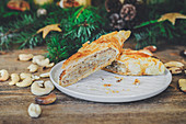 Puff pastry strudel with a nut filling for Christmas