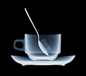 Coffee cup, spoon and two sugars, X-ray