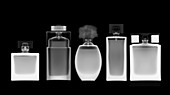 Five perfume bottles, X-ray