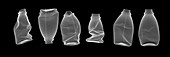 Crushed plastic drinks bottles, X-ray