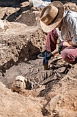 Archaeologist excavating skeleton