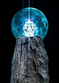 Standing stone and crystal skull, illustration