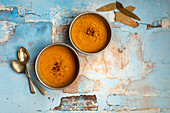 Pumpkin cream soup in bowls