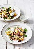 Sumac roast cauliflower and chicken salad with mint yogurt