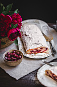 Sour cherries strudel dusted with powdered sugar