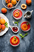 Basil panna cotta with rosè poached apricot