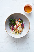 Veggie bowl with radicchio and oyster mushroom tempura