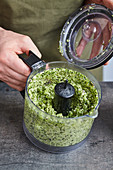 Broccoli purée in a food processor