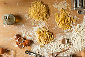 Raw different types of pasta