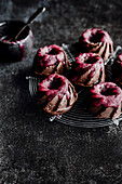 Mini chocolate cupcakes with raspberry icing