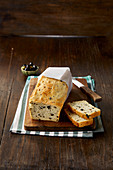 Olive bread on a chopping board