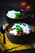 Red lentil dal with tomato, cumin and rice
