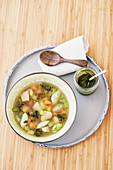 'Fusion Style' Chicken soup with kale pesto