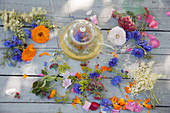 Flower tea and various fresh medicinal flowers
