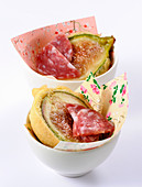 Figs in batter with salami