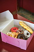 Cardboard box with donuts