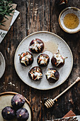 Figs baked with goat cheese walnuts and honey
